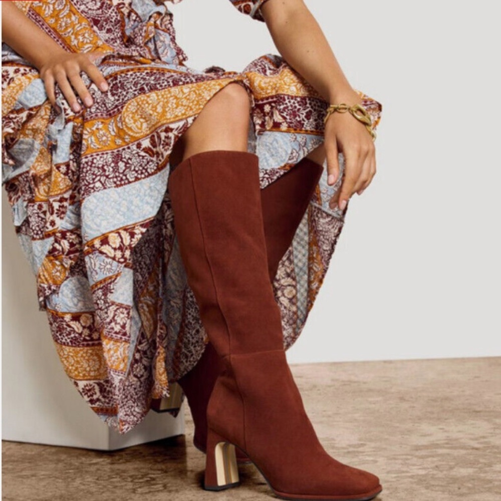 New Sam Edelman Women’s Issabel Knee High Boots Cinnamon‎ Brown Suede Chic